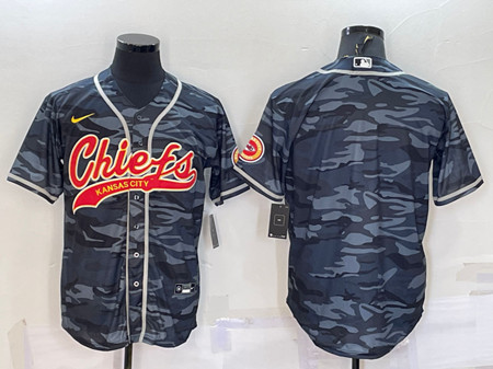 Men's Kansas City Chiefs Blank Gray Camo With Patch Cool Base Stitched Baseball Jersey